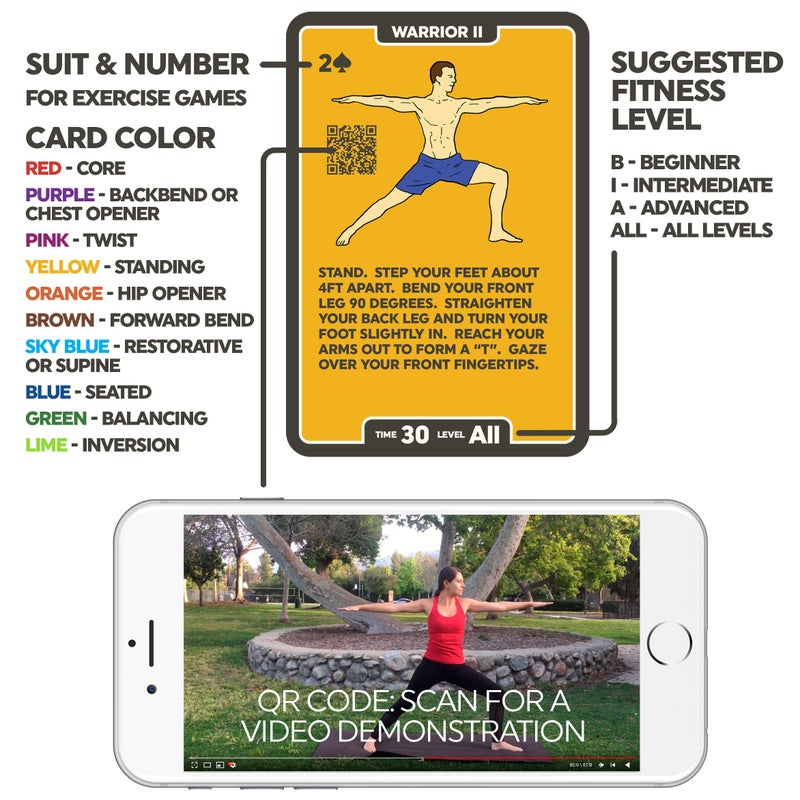 Stack 52 Yoga Exercise Cards: Designed by Certified Yoga Instructor. Video Instructions Included. Beginner to Advanced Poses and Asana Workout Games. Improve Fitness and Flexibility. (Base Deck) - Image 5